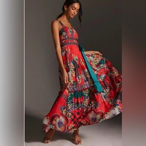 Anthropologie Bhanuni Jyoti Pleated Tiered Floral Dress Size XSP Boho Tropical
